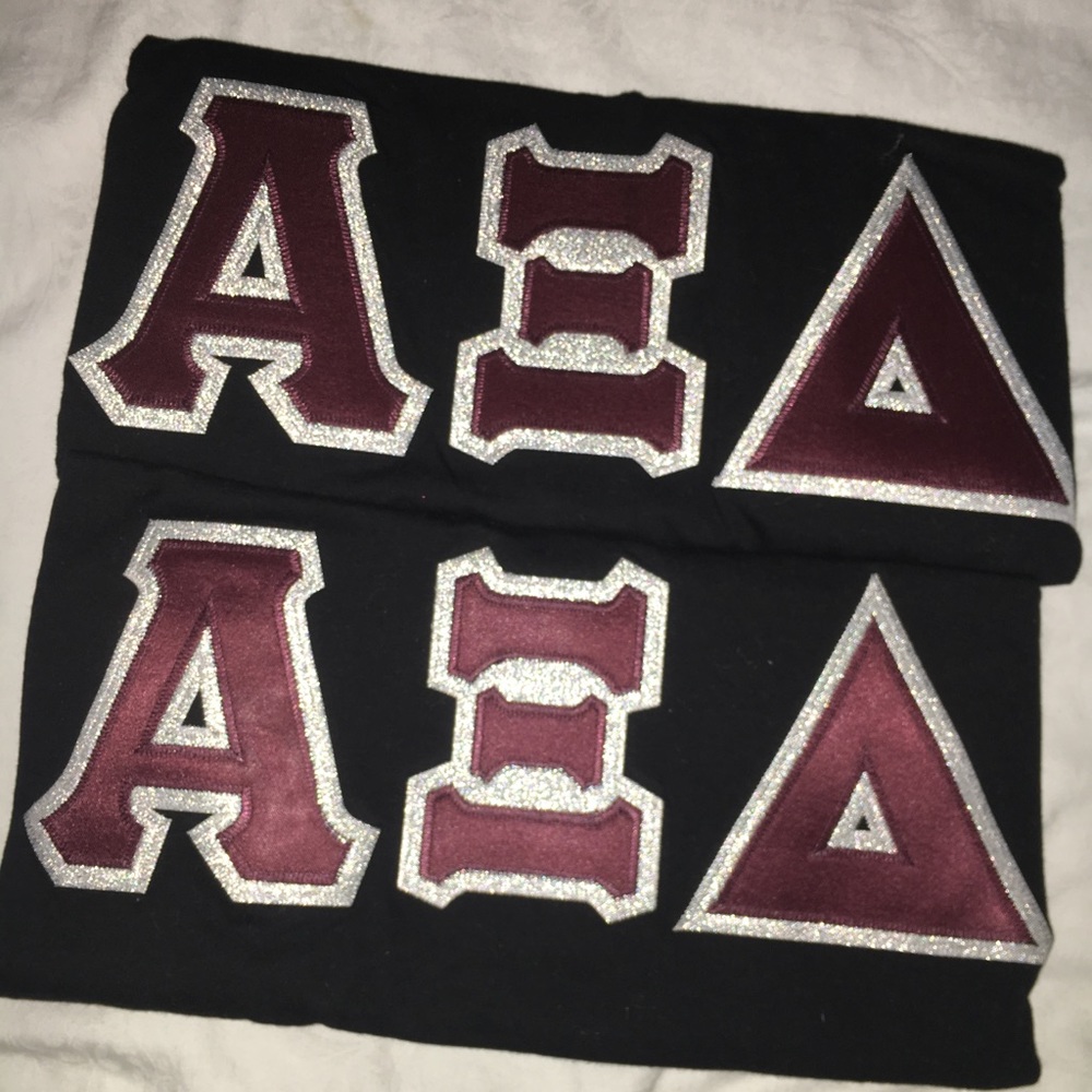 Black Alpha Xi Delta Stitched Letter Ts